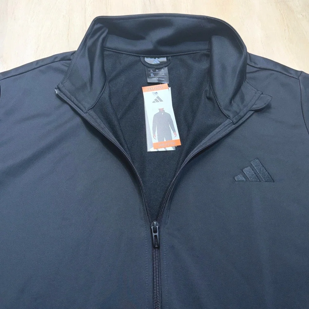 Adidas Men's XXL Tricot Track Jacket Black Full Zip Stand Collar Lightweight NWT